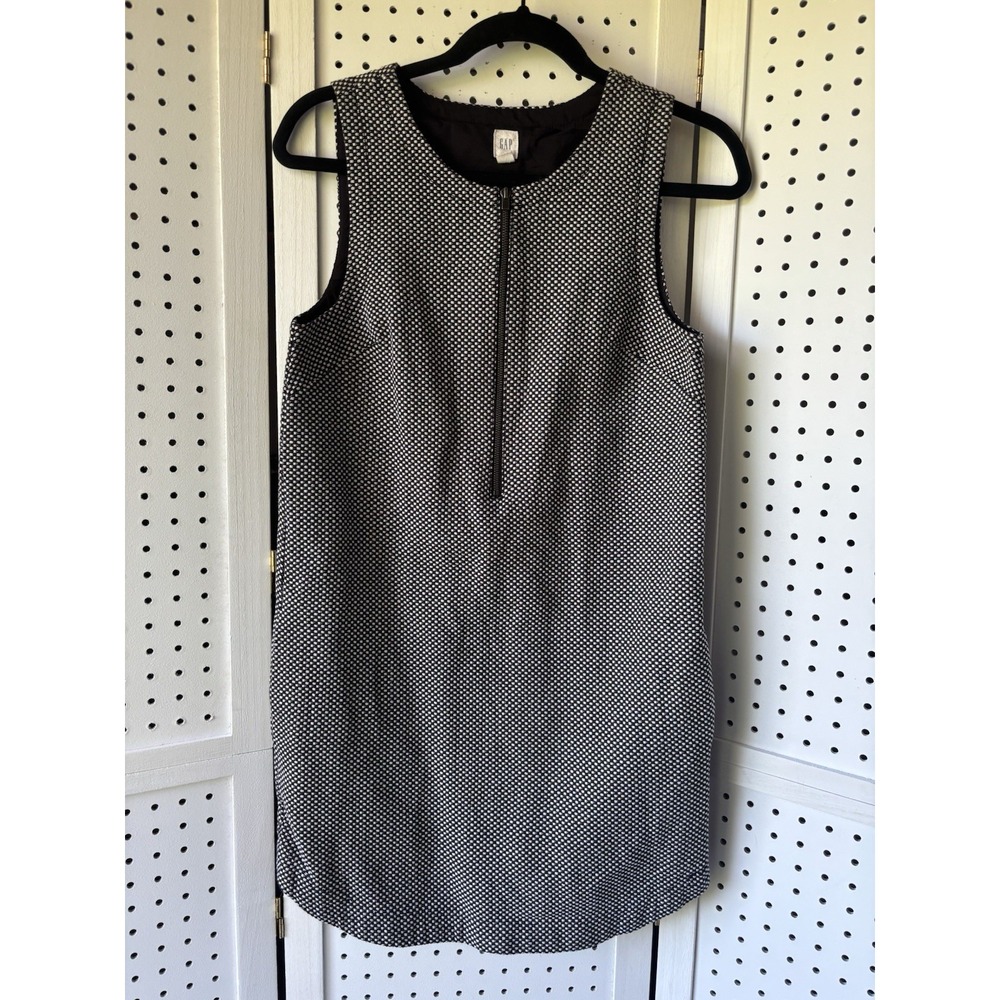 Gap Sleeveless Tweed Mini‎ Dress Pockets Black Ivory Women's XS Front Zip